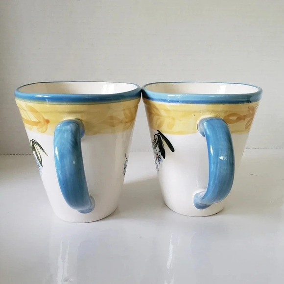 Pier One Imports  set of 2 Large Ceramic Floral Multi-colored Coffee Mugs. - Picture 3 of 7